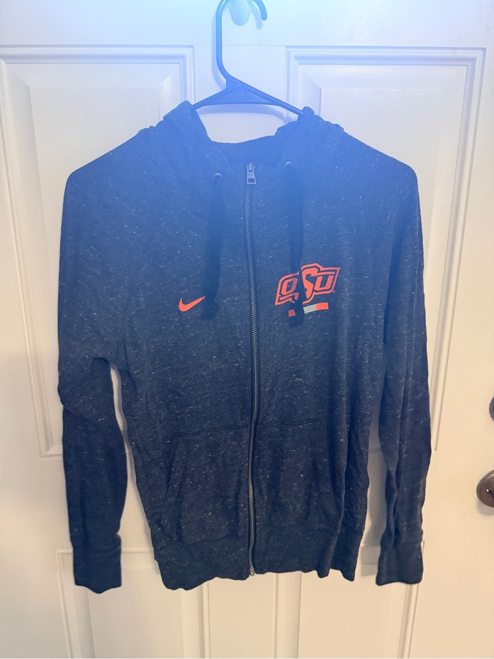 Nike Black Heather Zip-Up Hoodie with Orange Logo